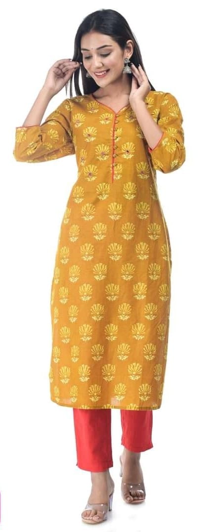 Mustard Yellow Printed Kurti