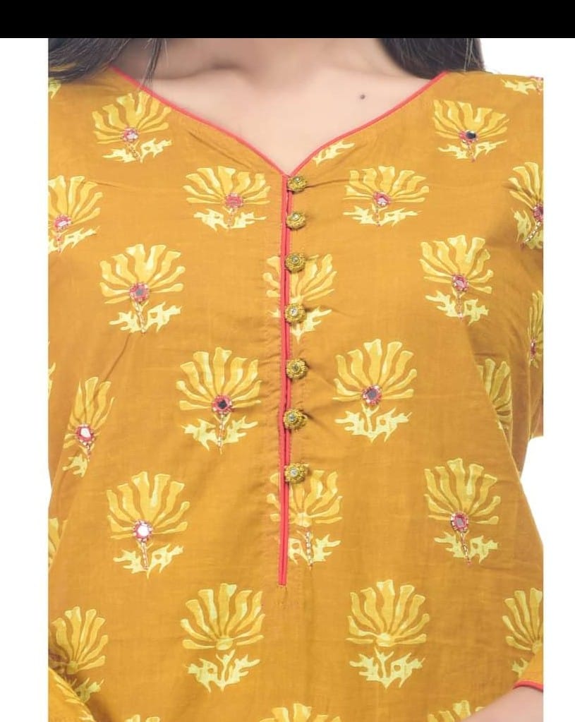 Mustard Yellow Printed Kurti