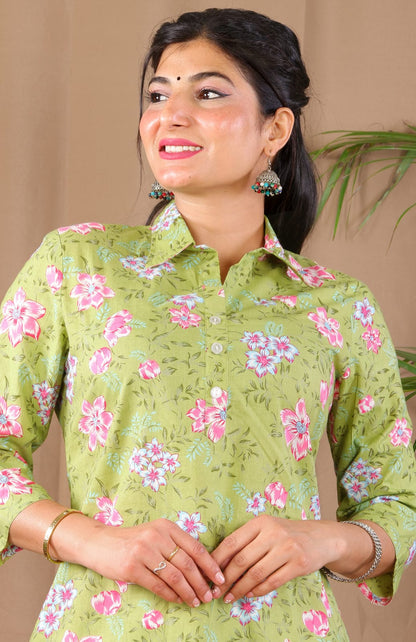 Green Floral Cotton Co-ordset