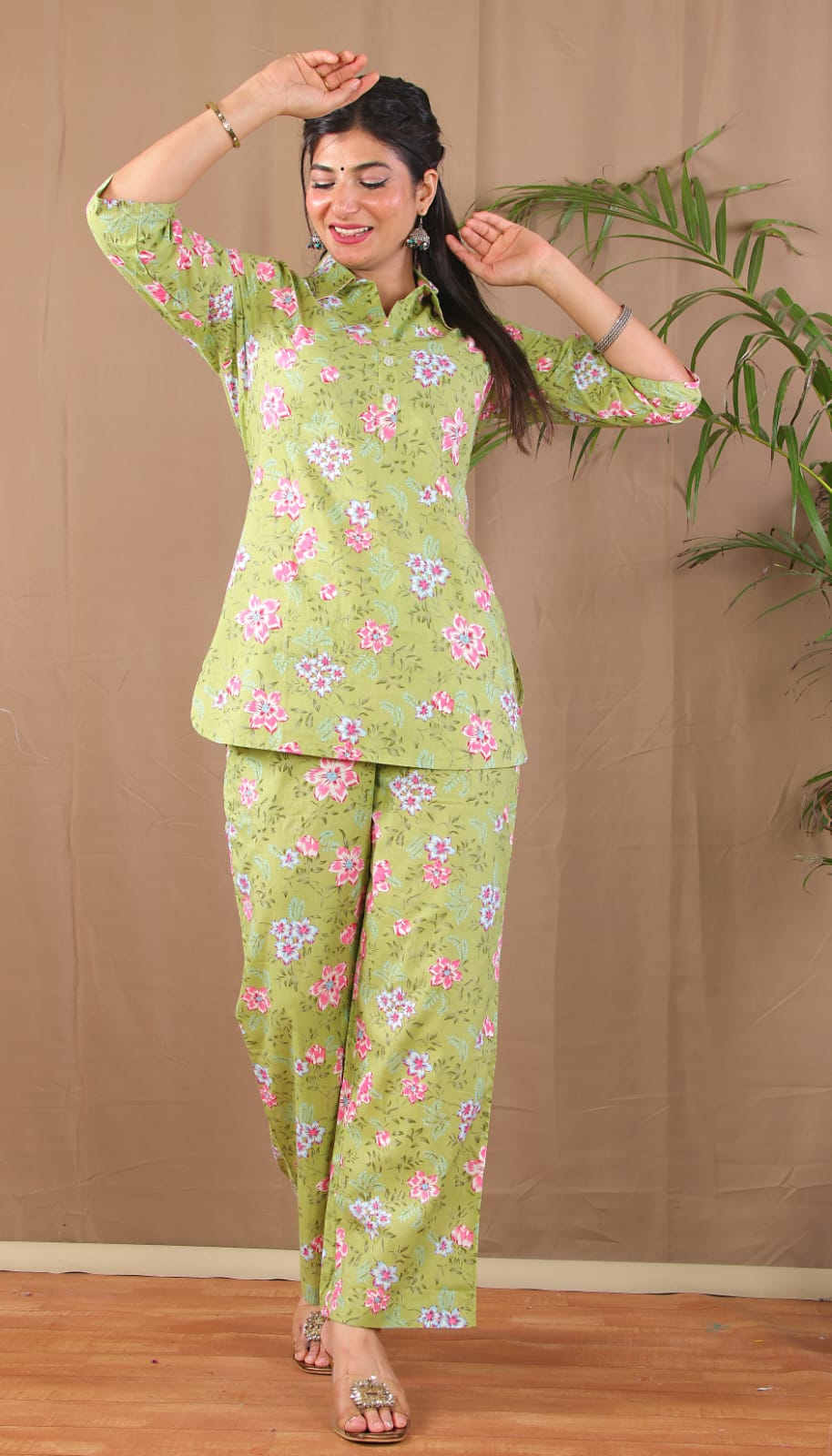 Green Floral Cotton Co-ordset