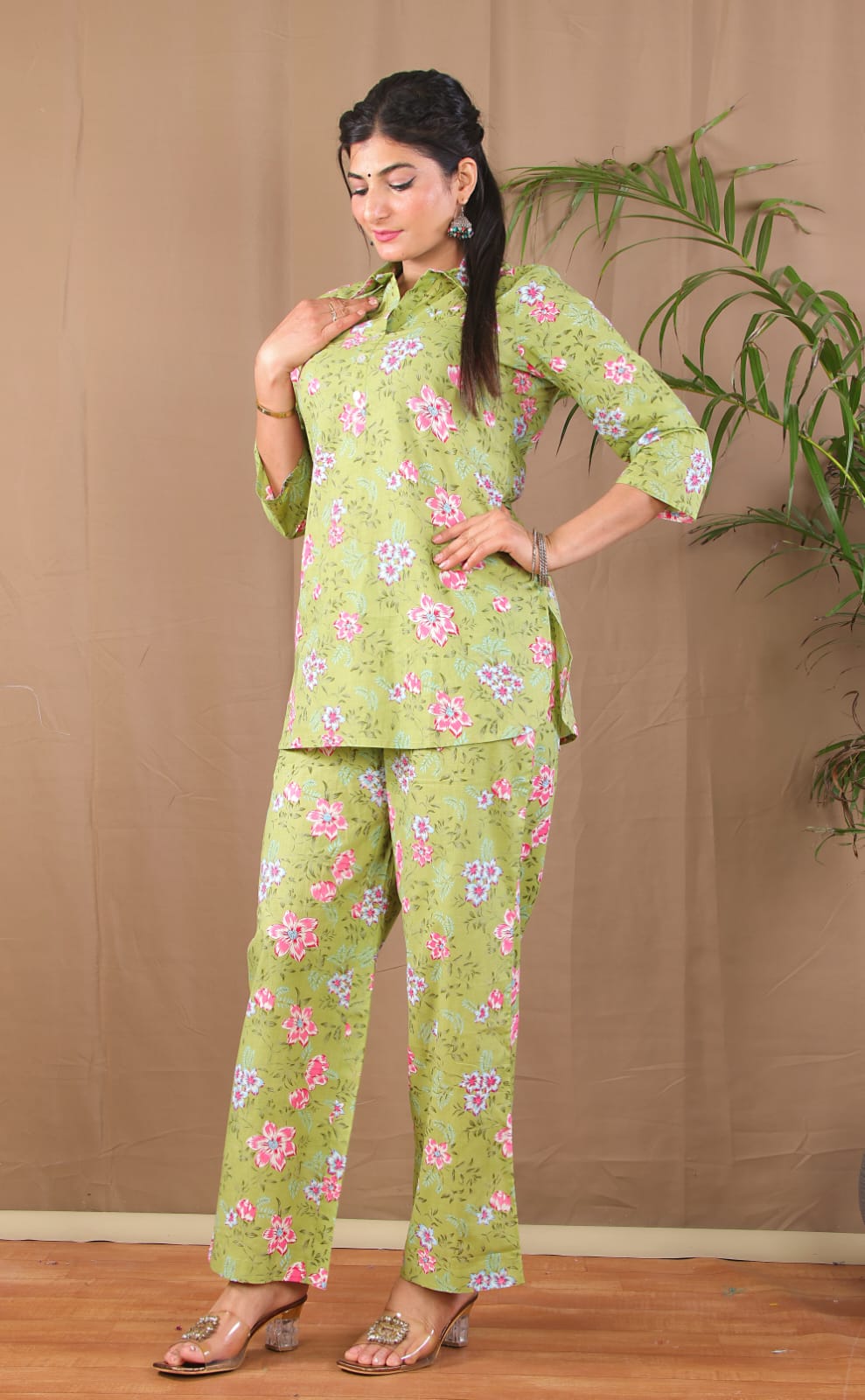 Green Floral Cotton Co-ordset