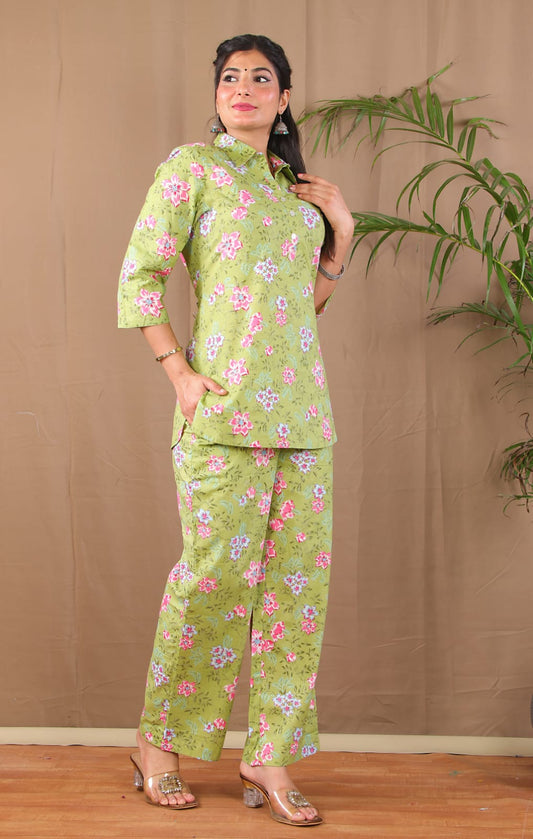 Green Floral Cotton Co-ordset