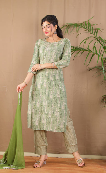 Green Pittan Kurta Pant Dupatta