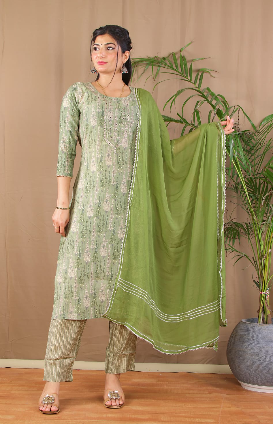 Green Pittan Kurta Pant Dupatta