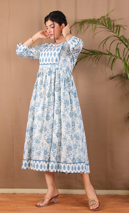 Blue Grey Floral Anarkali Kurta