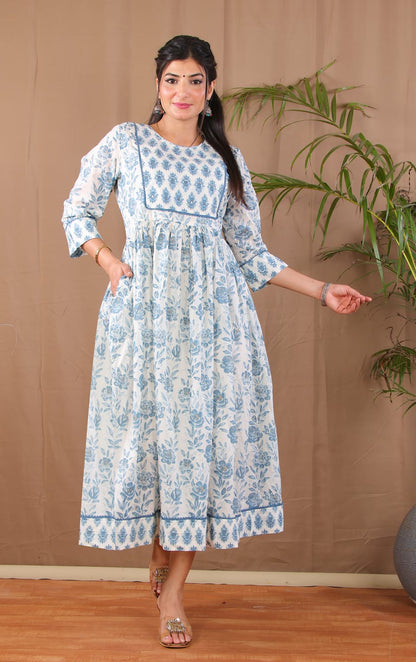 Blue Grey Floral Anarkali Kurta