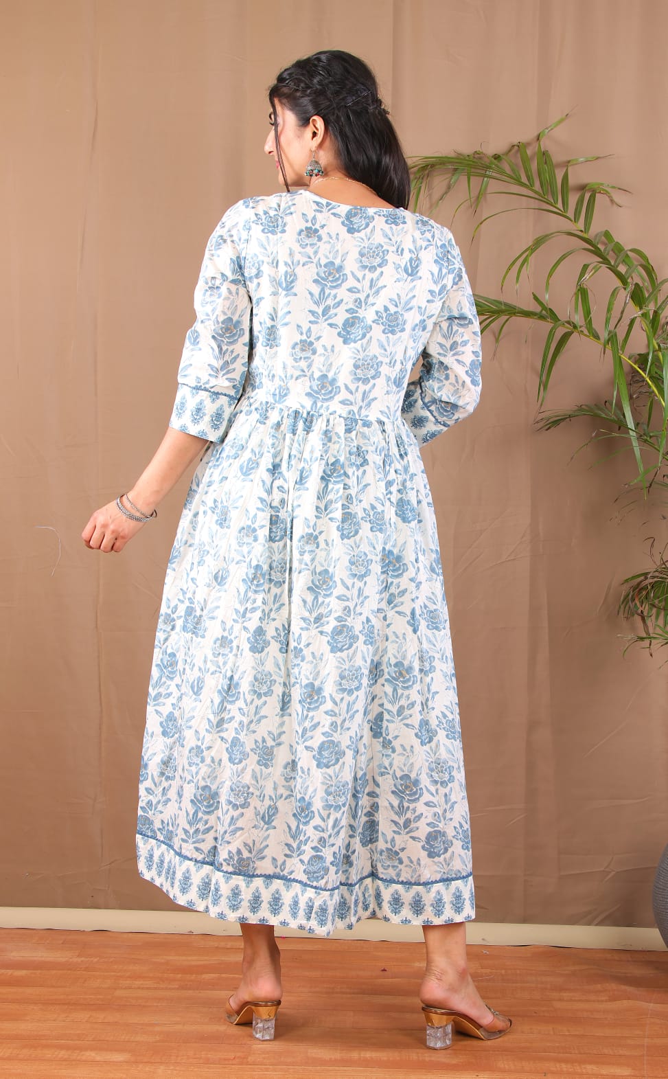 Blue Grey Floral Anarkali Kurta