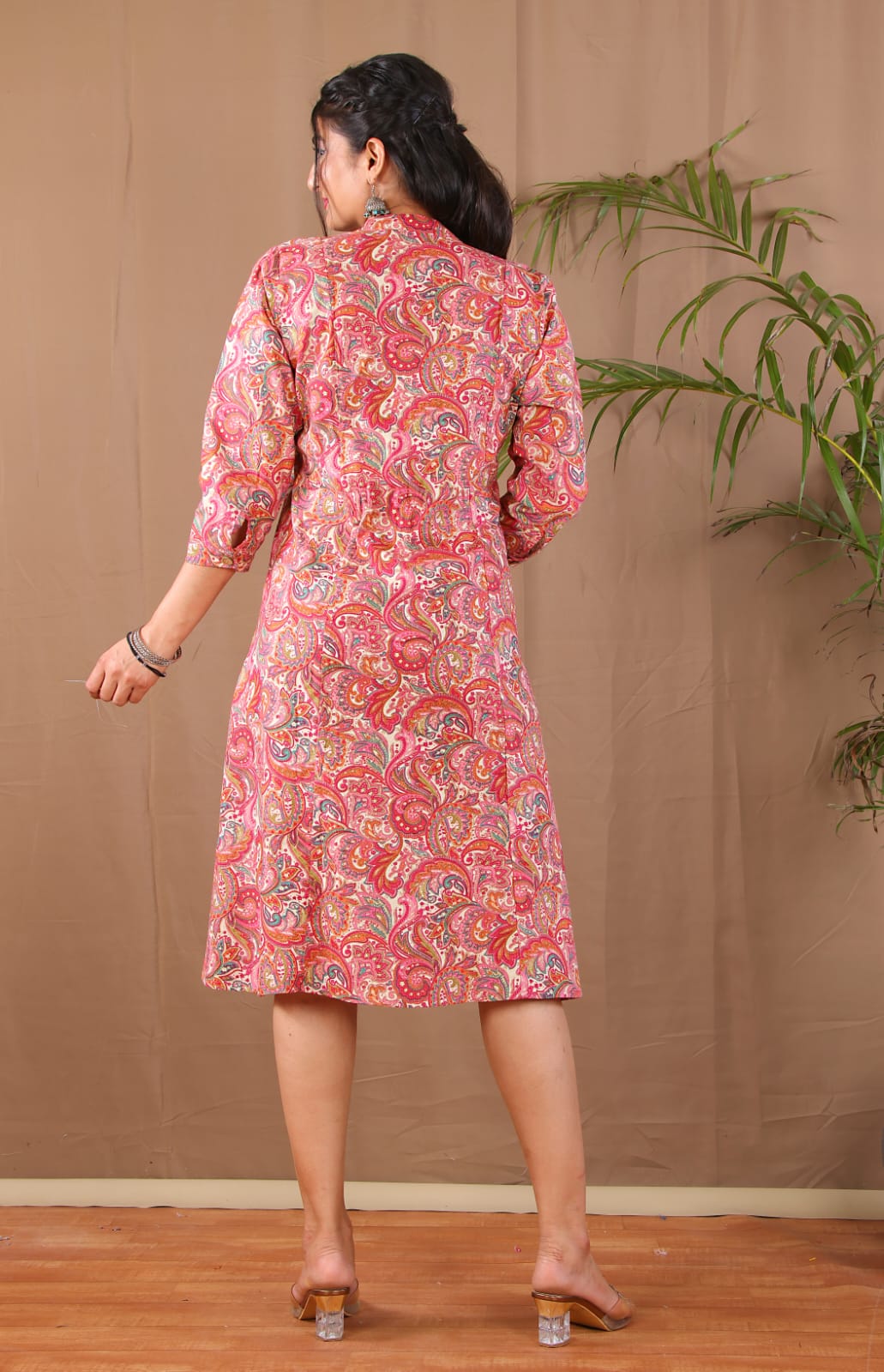 Pink A-line Kurta with 2 pockets