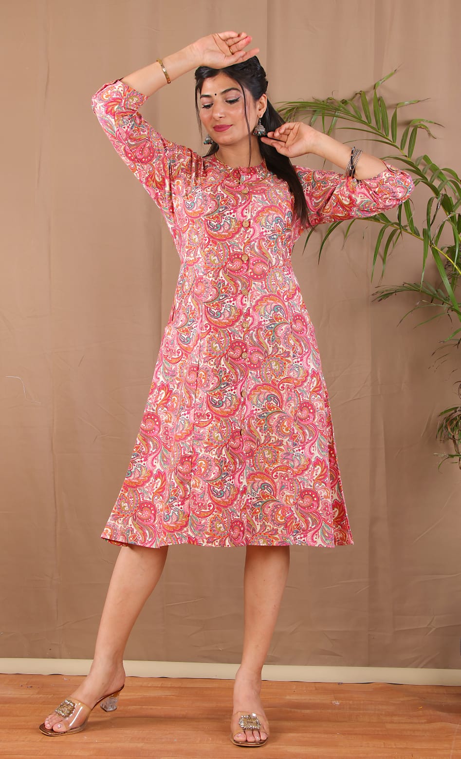 Pink A-line Kurta with 2 pockets