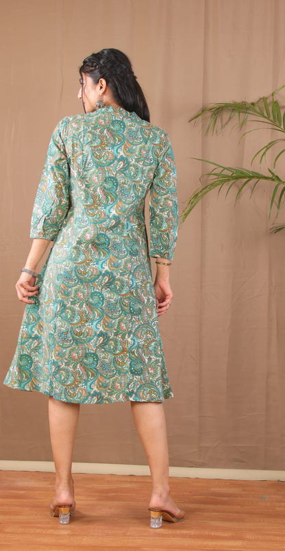 Sea Green A-line Kurta with 2 pockets