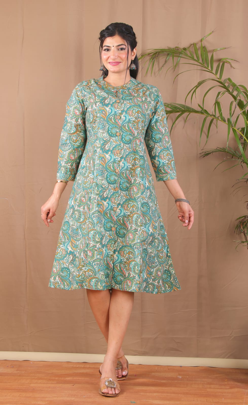 Sea Green A-line Kurta with 2 pockets