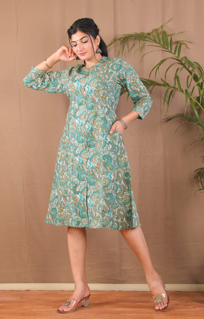 Sea Green A-line Kurta with 2 pockets