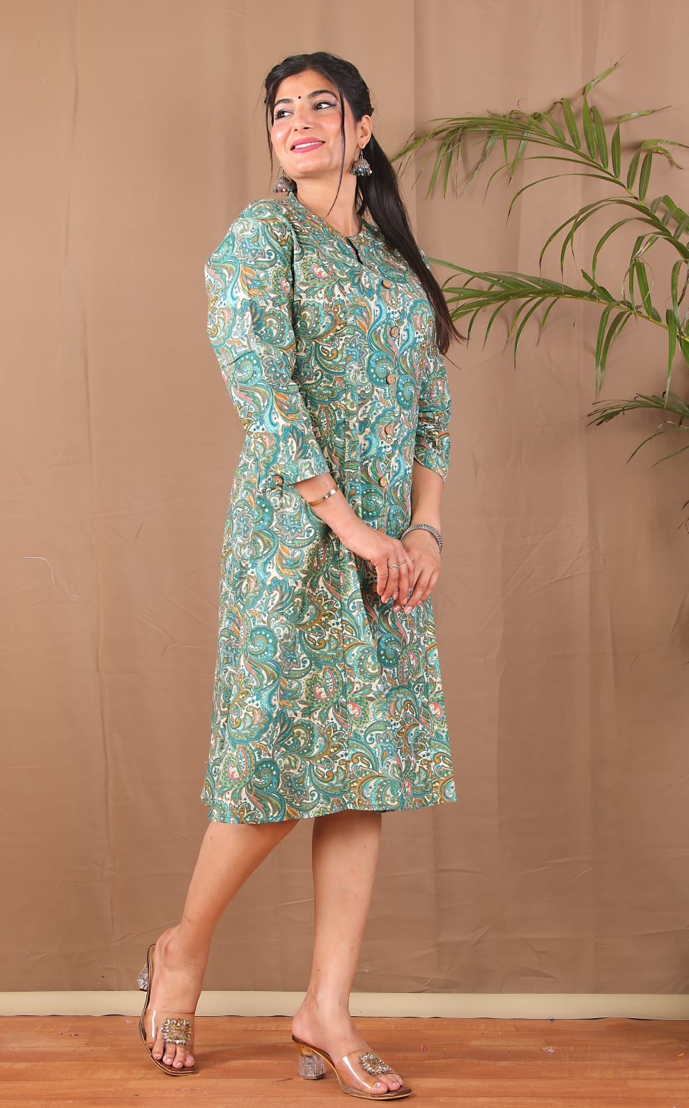 Sea Green A-line Kurta with 2 pockets