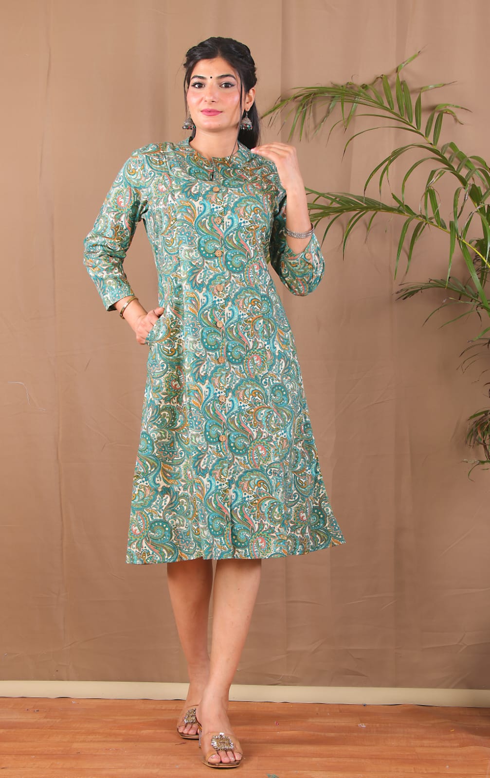 Sea Green A-line Kurta with 2 pockets