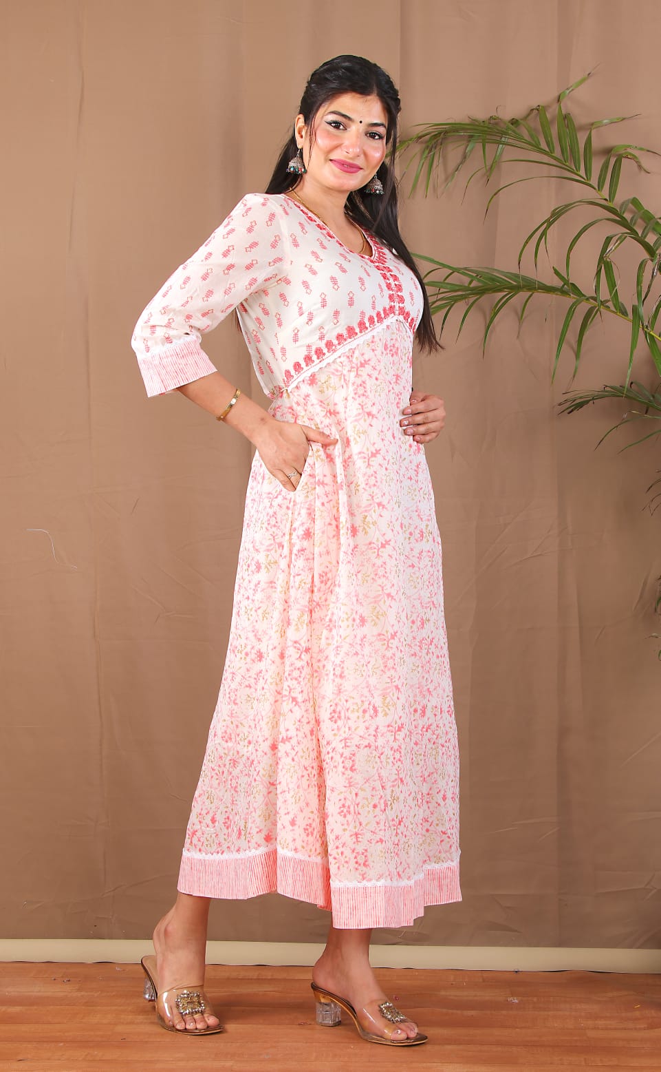 Peach Orange Cotton Anarkali Kurta