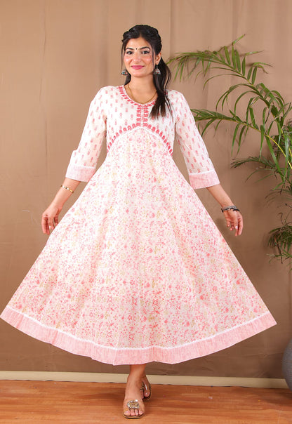 Peach Orange Cotton Anarkali Kurta