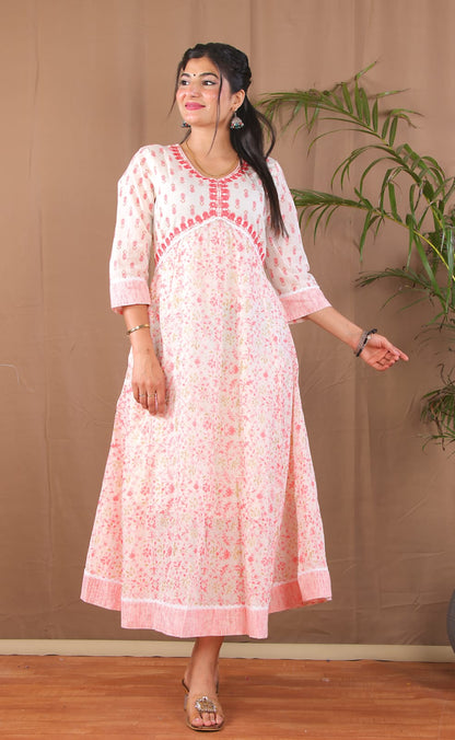 Peach Orange Cotton Anarkali Kurta