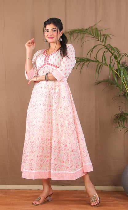 Peach Orange Cotton Anarkali Kurta