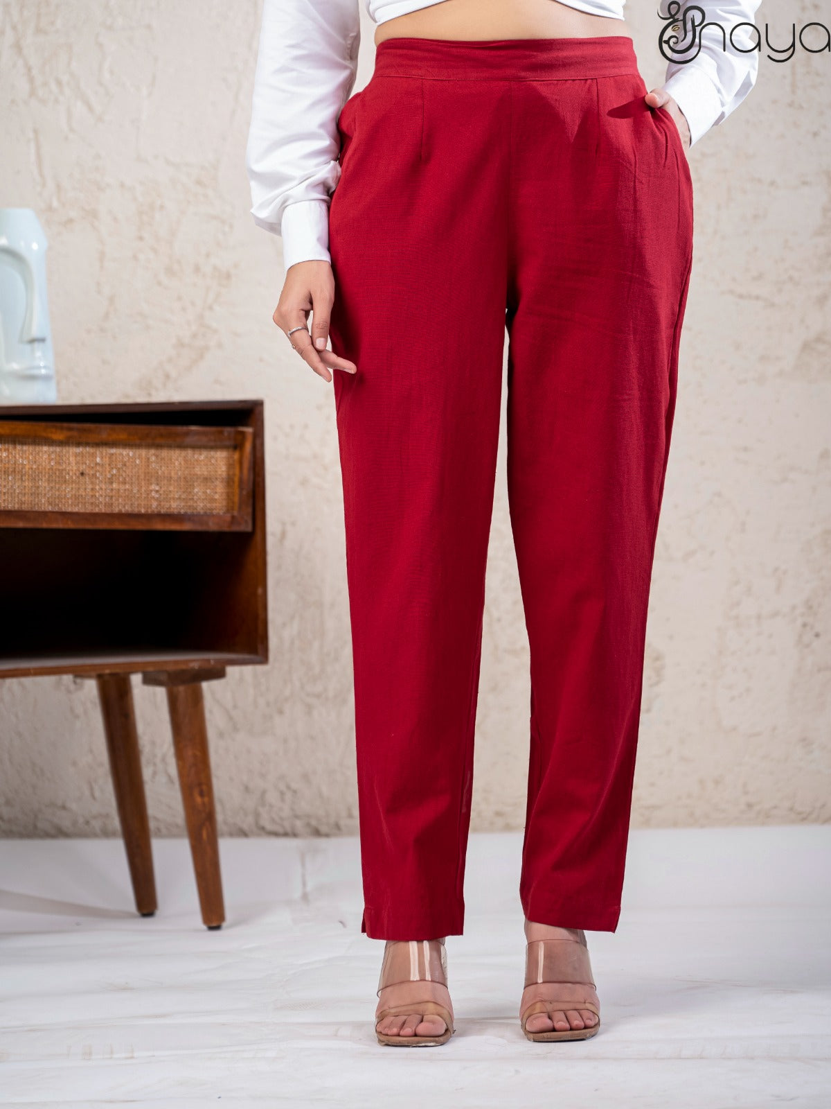 Maroon Linen Pants